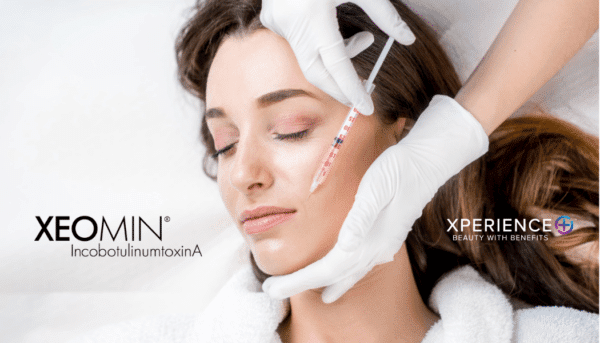 Woman receiving Xeomin injection for wrinkles.